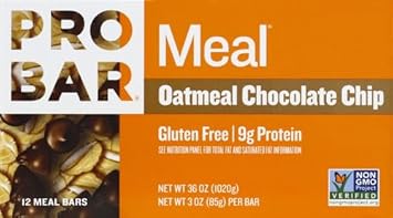 Probar - Meal Bar, Oatmeal Chocolate Chip, Non-Gmo, Gluten-Free, Healthy, Plant-Based, Whole-Food Ingredients, Natural Energy (12 Count)