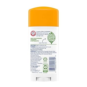 ARM & HAMMER Essentials Deodorant- Orange Citrus- Solid Oval - Made with Natural Deodorizers- Free From Aluminum, Parabens & Phthalates, 2.5 oz (Pack of 3)