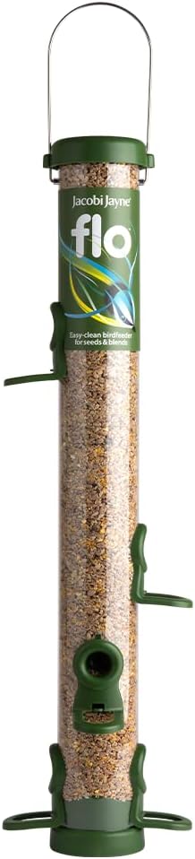 Bird Feeders For Small Birds - Jacobi Jayne® flo™ Classic Green Large Easy-clean Bird Feeder For Seeds - Bird Seed Feeders Hanging Wire Included - Bird Seed Feeder For Garden Birds?FLO-S3C