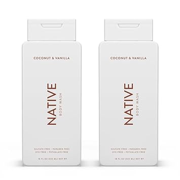 Native Body Wash Contains Naturally Derived Ingredients | For Women & Men, Sulfate, Paraben, & Dye Free Leaving Skin Soft And Hydrated | Coconut & Vanilla 18 Oz - 2 Pk