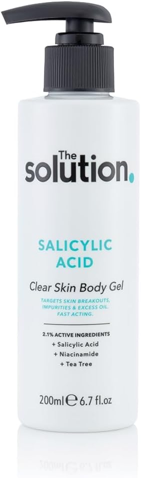 The Solution Salicylic Acid Clear Skin Body Gel (200Ml) Back Acne Treatment With Tea Tree, Vegan Salicylic Acid Serum & Pore Minimiser, Cruelty Free Salicylic Acid Gel Lotion Body Care