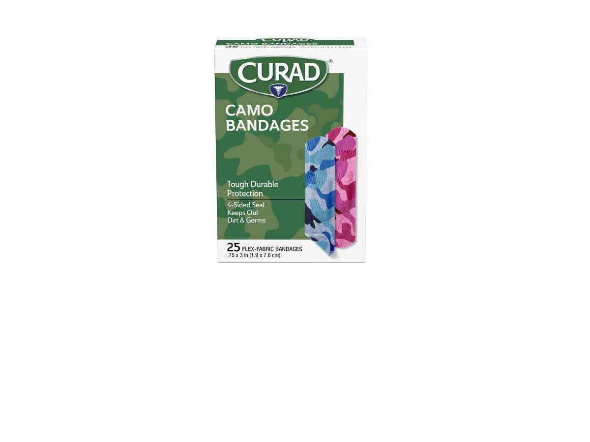 Curad Camouflage Pink And Blue Fabric Bandages, 25 Count (Pack Of 6)