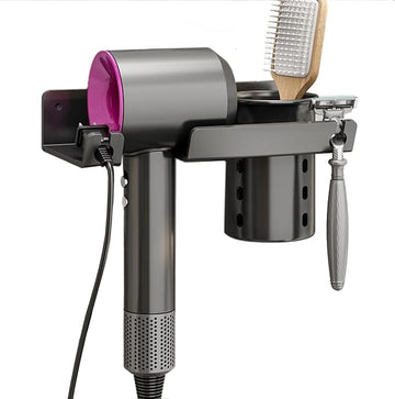 INFINIBYTE Hair Dryer Holder Wall Mount – Multi-Function Organizer for Hair Dryer & Straightener, Space-Saving Stand for Bathroom, Salon, Dressing Table