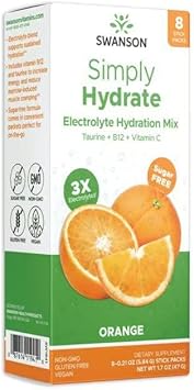 Swanson Simply Hydrate Electrolyte Mix - Sugar-Free Orange Flavor - 8 Packets | Advanced Electrolyte Blend | Convenient On-The-Go Solution