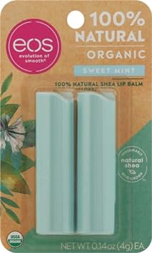 eos 100% Natural & Organic Lip Balm Sticks- Sweet Mint, All-Day Moisture, Dermatologist Recommended for Sensitive Skin, 0.14 oz, 2-Pack