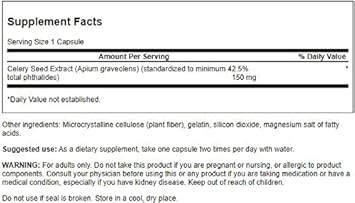 Swanson Celery Seed Extract (Cellery) Urinary Health Antioxidant Support Phytochemicals Volatile Oils Supplement Maximum Strength 150 mg 60 Capsules