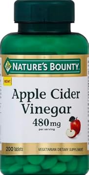 Nature'S Bounty Apple Cider Vinegar 480Mg Pills, Vegetarian Supplement Plant Based, 200 Tablets