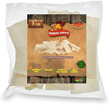 Natural Rawhide Chips – Premium Long-Lasting Dog Treats with Thick Cut Beef Hides, (1Lb)