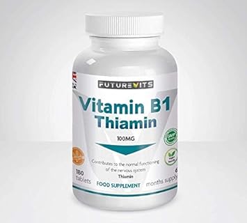 Vitamin B1 100Mg (Thiamin) 180 Tablets Suitable For Vegans And Vegetarians Made In Uk By Futurevits 6 Month Supply, Premium Grade Only