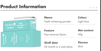 Hlp Doctor Choice Teeth Whitening Powder With Active Leaf Oil - Natural Stain Remove Tooth Powder For Sensitive & Freshens Breath With Taste Of Mint Teeth Polisher Your Path To Brighter Smile : Health & Household