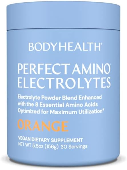 Bodyhealth Perfectamino Electrolytes Powder, Hydration Powder, Sugar Free Keto Electrolyte Drink Mix, Non Gmo, Orange Flavor (30 Servings)