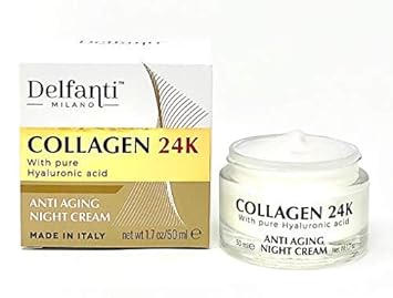 Delfanti-Milano • Collagen 24K • Anti-Aging Night Cream • Face And Neck Moisturizer With Pure Hyaluronic Acid • Made In Italy