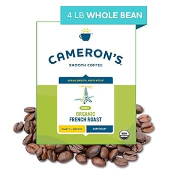 Cameron's Coffee Roasted Whole Bean Coffee, Organic Decaf French Roast, 4 Pound, (Pack of 1)