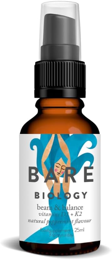 Bare Biology Vitamin D3 4000Iu + K2 100Ug Daily Oral Vitamin D Spray - Beam & Balance Natural Peppermint Flavour (60 Day Supply - 25Ml) Vegan Uk Vitamin D3 & K2. Supports Immune Health, Bones & Teeth