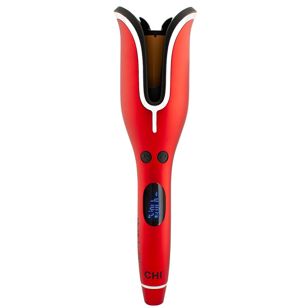 CHI Spin N Curl Ceramic Rotating Curler, Ruby Red. Ideal for Shoulder-Length Hair between 6-16” inches