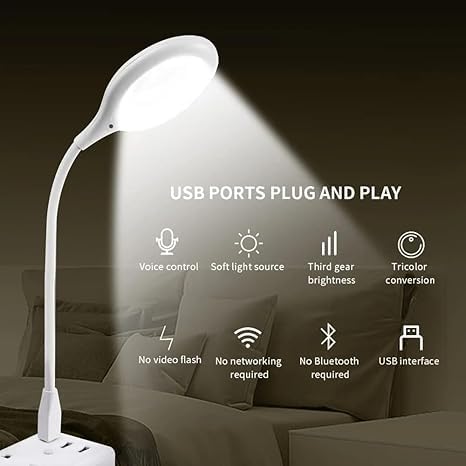 USB Smart Voice Control LED Lamp – Rechargeable Study Lamp for Students | White Light Table Lamp for Bedroom, Computer & Laptop Use