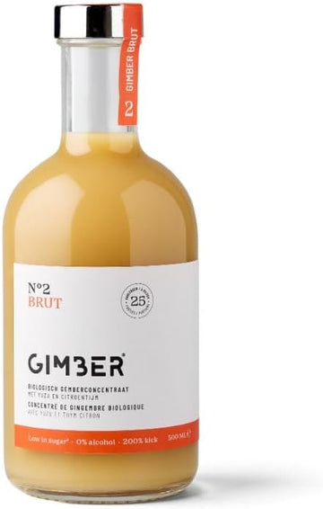 Gimber Organic Ginger Concentrate 500Ml | Less Sugar | Alcohol-Free | Made From Ginger, Yuzu Fruit & Lemon Thyme | 10 Pieces (1 Bottle Per Piece)