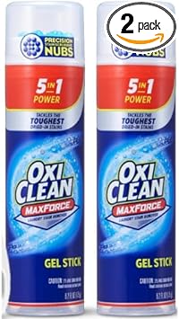 Oxi, Clean Max Force Stain Remover 6.2 Ounce 2-Pack – Stain Stick for Clothes, – Stain Grabbing Nubs Grease Stain Remover for Clothes – Gel Stain for 5 Stain Types