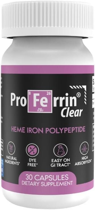 Proferrin Clear 30Ct | Us Made Heme Iron For High Absorption, Easy On Gi Tract | Natural, Nsf Certified, Dye Free