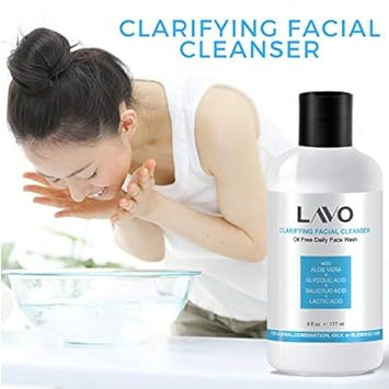 LAVO Glycolic Acid Face Wash for Acne Prone Skin, Oily, and Combination - with Salicylic and Lactic Acid - Helps Exfoliate Blackheads, Clogged Pores, Pimples - for Men, Women, and Teens : Beauty & Personal Care