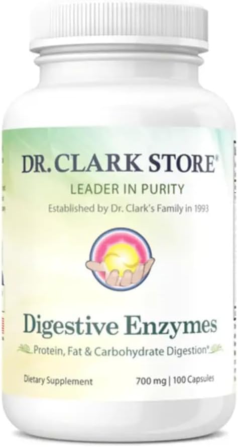 Dr. Clark Digestive Enzymes Supplement – 700Mg, 100 Gelatin Capsules, Supports Healthy Digestion & Nutrient Absorption