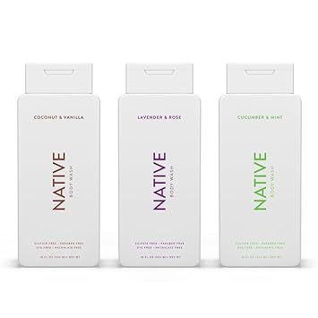 Native Body Wash Contains Naturally Derived Ingredients | For Women & Men, Sulfate, Paraben, & Dye Free Leaving Skin Soft & Hydrated |Coconut & Vanilla, Lavender Rose, & Cucumber Mint, 18 Oz Pack Of 3