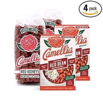Camellia Brand Dried Red Kidney Beans & Red Bean Seasoning, Authentic Louisiana Flavor (Set of 4)