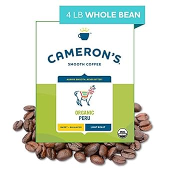 Cameron'S Coffee Organic Peru Whole Bean Coffee, Light Roast, 100% Arabica, Bulk, 4-Pound Bag, (Pack Of 1)