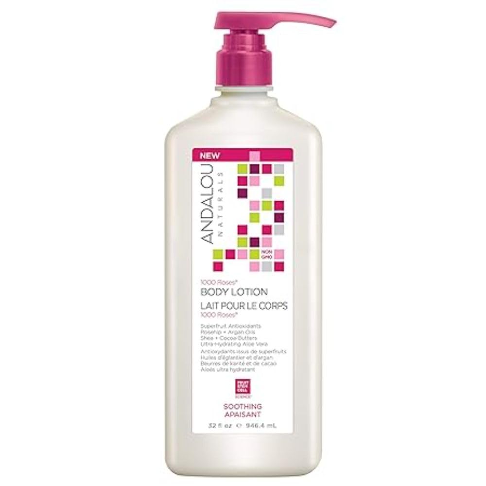 Andalou Naturals 1000 Roses Soothing Body Lotion, with Cocoa + Shea Butter, Aloe & Rosehip, Hydrating Sensitive Skin Lotion for Dry Skin, Value Size, 32 Fl. Oz