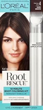 L'Oreal Paris Magic Root Rescue 10 Minute Root Hair Coloring Kit, Permanent Color With Quick Precision Applicator, 100 Percent Gray Coverage, 4 Dark Brown, 1 Kit (Packaging May Vary)