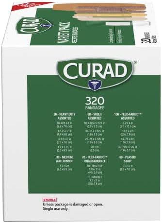 Curad Bulk Variety Pack Assorted Bandages, Flex-Fabric, Waterproof, Plastic, Knuckle, Heavy Duty Bandages (320Count)