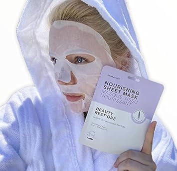 Beauty Restore Nourishing And Hydrating Lavender Face Mask With Hyaluronic Acid, Super Fruit Extracts, Allantoin & Adenosine, Cruelty Free, 5 Pack