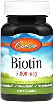 Carlson - Biotin, 5000 mcg, Healthy Hair, Strong Nails & Energy Production, 100 Capsules