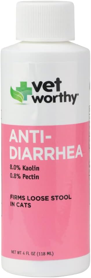 Vet Worthy Anti-Diarrhea For Cats - Cat Supplement To Help Relieve Diarrhea, Stomach Upset, And Discomfort - Pet Digestive Health Support With Kaolin And Pectin - 4Oz