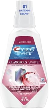 Crest 3D White Glamorous White Alcohol Free Multi-Care Whitening Mouthwash, Fresh Mint, 16 Fl Oz (473 Ml), 1.07 Lb