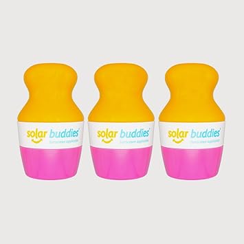 Solar Buddies Sunscreen Applicator - Pink Pack Of 3 - Bpa-Free Refillable Roll On Sponge Sunscreen, Suncream & Lotion Applicator For Kids, Adults & Families - Holds 3.4Fl Oz, Perfect Size For Travel