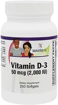 BariatricPal Vitamin D-3 50mcg (2,000 IU) - Easy Swallow Vegetarian Softgels (250 Count)