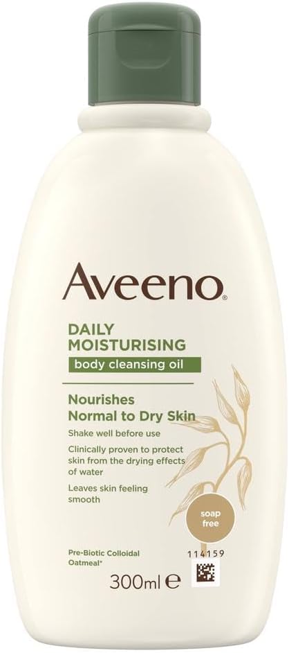 Aveeno Daily Moisturising Body Cleansing Oil (1X 300Ml), Nourishing Shower Oil For Normal To Dry Skin, Soap-Free, Lightly Scented & Vegan* With Soothing Prebiotic Triple Oat Complex And Softening Oils