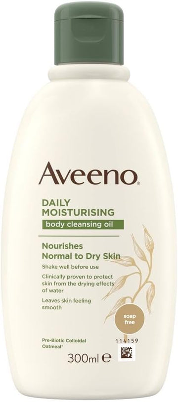 Aveeno Daily Moisturising Body Cleansing Oil (1X 300Ml), Nourishing Shower Oil For Normal To Dry Skin, Soap-Free, Lightly Scented & Vegan* With Soothing Prebiotic Triple Oat Complex And Softening Oils