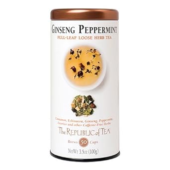 The Republic Of Tea Ginseng Peppermint Herbal Full-Leaf Tea, 3.5 Ounces / 50-60 Cups