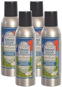 Smoke Odor Exterminator Removes Cigar/Cigarette/Pipe/Tobacco Smells 7oz Spray Air Freshener, Clothesline Fresh (4-Pack)