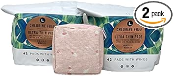 Generic L. Organic Cotton & Chlorine-Free Pads, Regular Absorbency with Ultra Thin Design Bundle with Sanitary Napkin Bag Tampon Organizer, 42 Count (2 Pack)