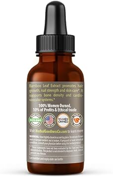 Bamboo Extract for Hair Growth 1oz - Natural Bamboo Leaf - Organic Hair Skin and Nail Vitamins Natural Silica, Collagen Supplement, Radiant Skin and Nails - 1 bottle - Herbal Goodness