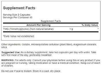 Swanson Tmg (Trimethylglycine) 500 Milligrams 90 Capsules