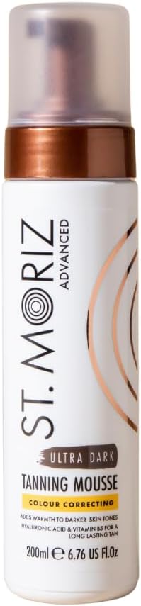St Moriz Advanced Colour Correcting Tanning Mousse In Ultra Dark | With Hyaluronic Acid, Vitamin B5 & Advanced Skin Care Benefits | Adds Warmth To Deep Skin Tones | Fast-Drying Vegan Fake Tan | 200Ml