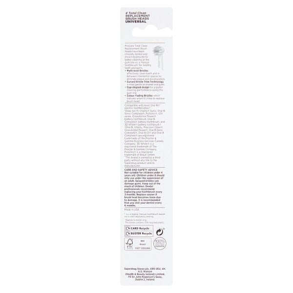 Procare Total Clean Toothbrush Heads X4