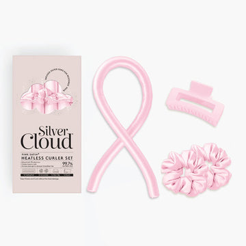 Silver Cloud Pink Satin Heatless Curler Set