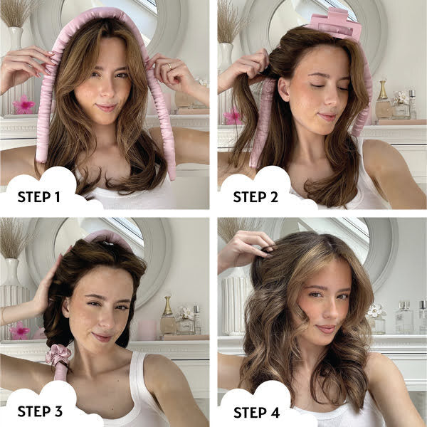 Silver Cloud Pink Satin Heatless Curler Set