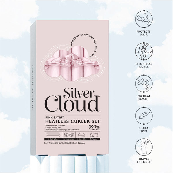 Silver Cloud Pink Heatless Curlers & Pink Contour Sleep Mask