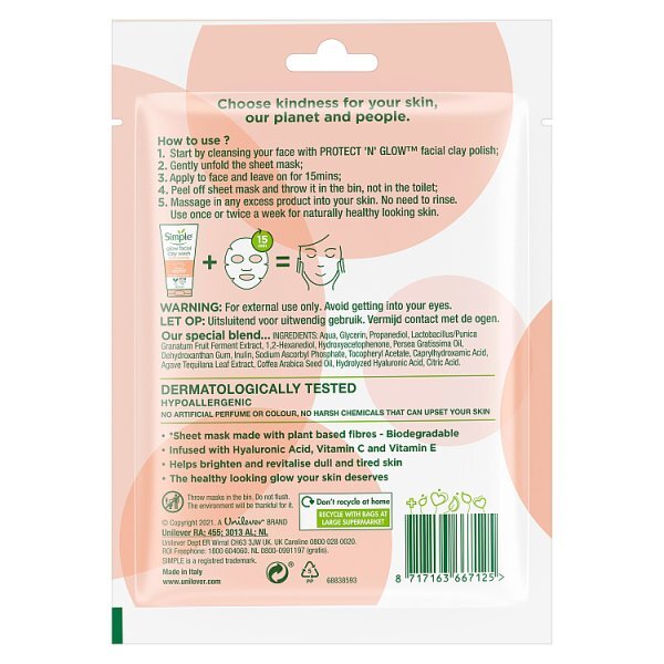 Simple Kind To Skin Radiance Boosting Sheet Mask 1 Pc